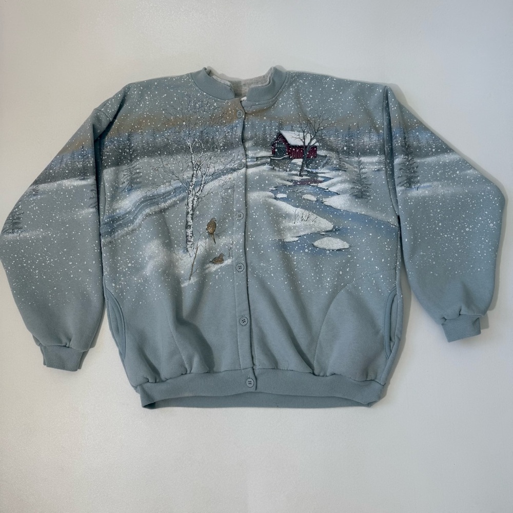 Vintage Artisans Button Up Winter Snow Sweater Double Collard Womens Size XL